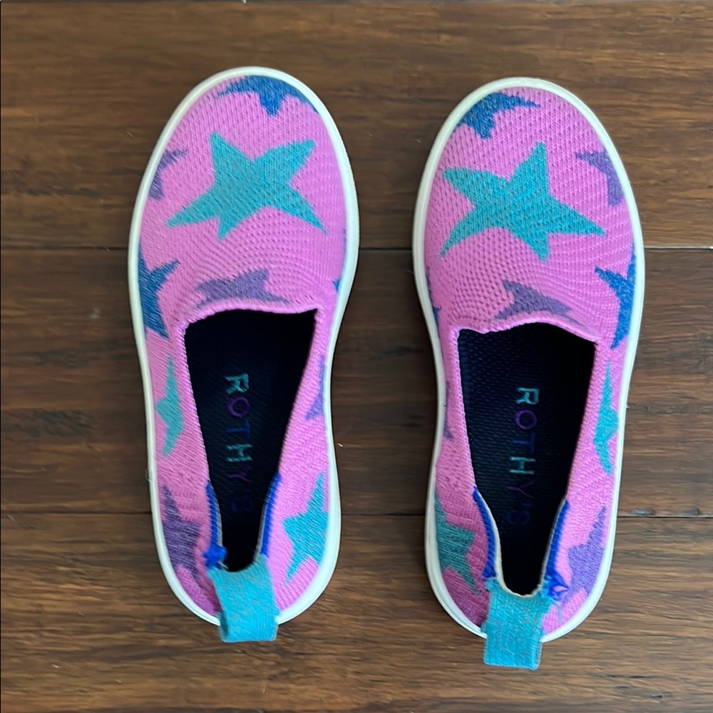 Rothy's Pink and Blue Star Sneakers Slip-On Comfort
